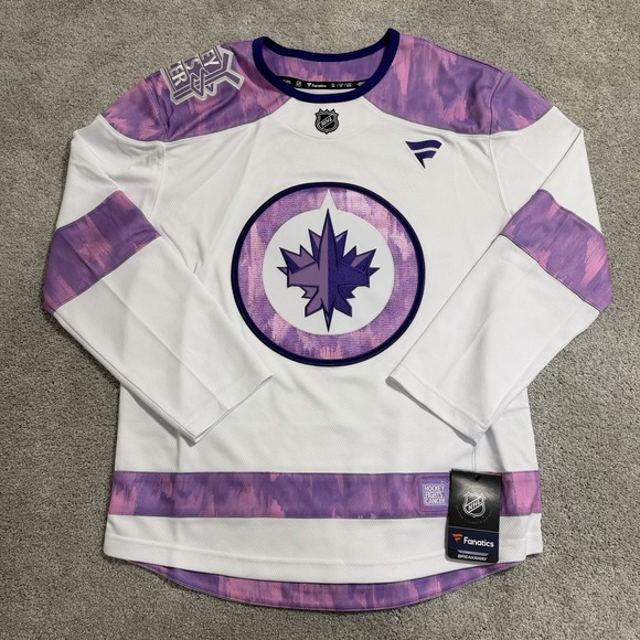 Fanatics Winnipeg Jets Jersey Mens XS Hockey Fights Cancer 2024 NHL White Pink